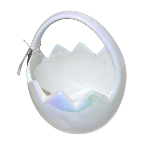 Bullseye's Playground Easter Cracked Egg Basket White Iridescent Ceramic - Picture 6 of 6